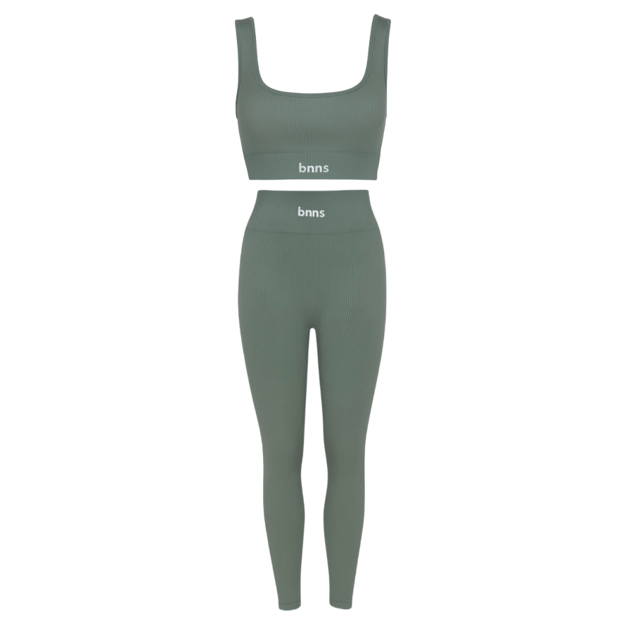 Olive Ribbed Bnns Yoga Set