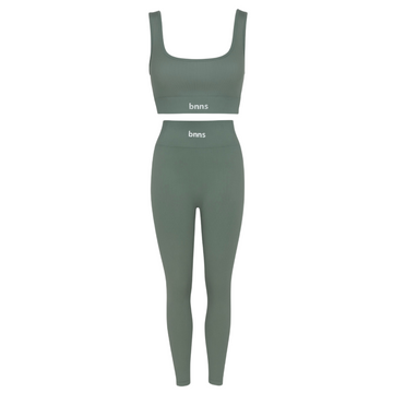 Olive Ribbed Bnns Yoga Set